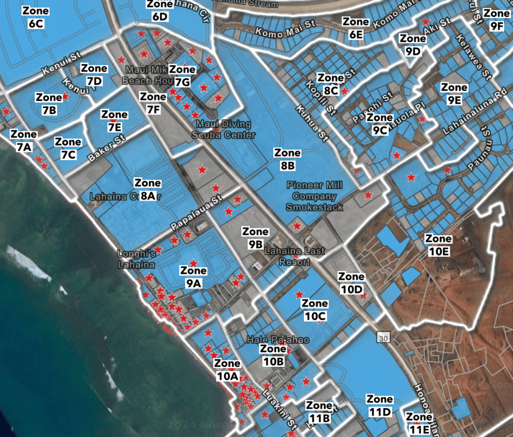 Maui County, working with government partners, has an online viewer that tracks what properties have submitted their right-of-entry applications so Army Corps of Engineers can go clean up the fire debris. (Courtesy: Maui County/2024)
